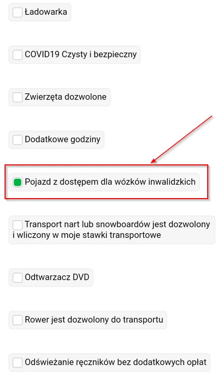 ustawienie pojazdu z dostępem dla wózków inwalidzkich